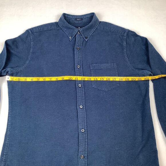 American Eagle Men’s Large Shirt Long Sleeve Button Up Down Navy Blue Prep Fit - Picture 4 of 11